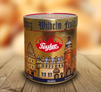 Goldene Blechdose mit 5 St. Elisenlebkuchen sortiert